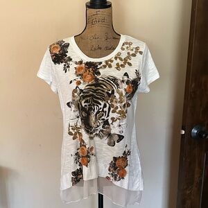 Floral Tiger Print White Top